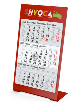 Tischkalender Desktop 3 Color Bestseller, 1 Jahr, rot