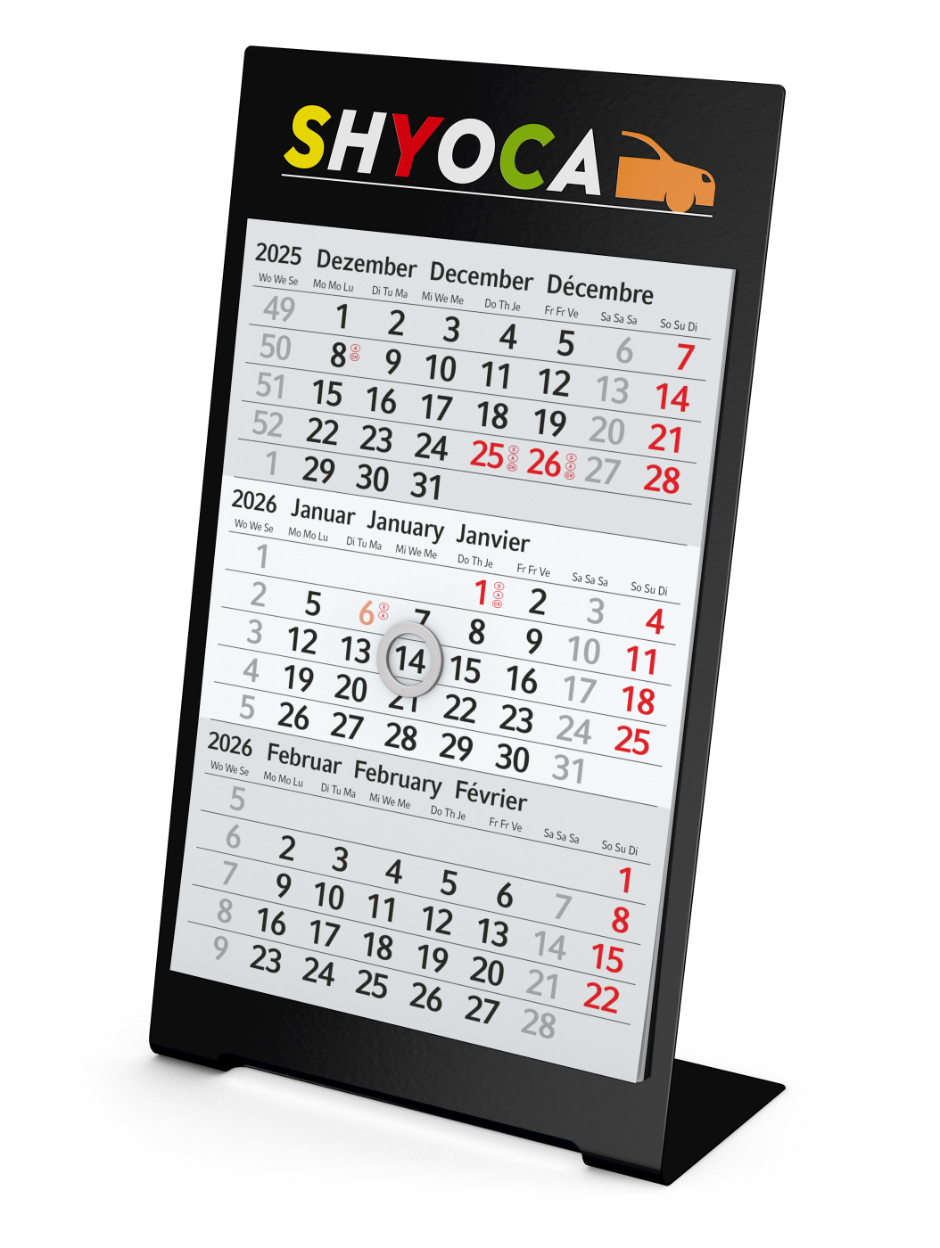 Tischkalender Desktop 3 Color Bestseller, 1 Jahr, schwarz