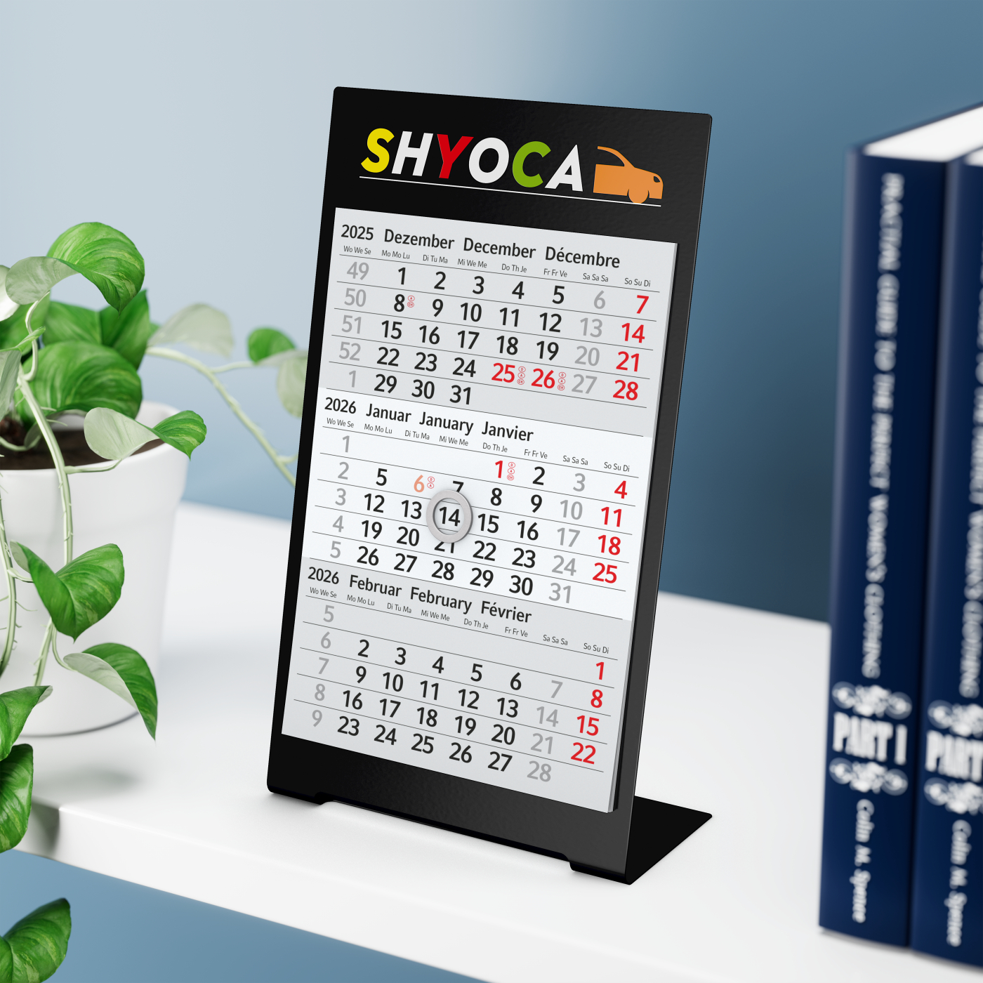 Tischkalender Desktop 3 Color Bestseller, 1 Jahr, schwarz