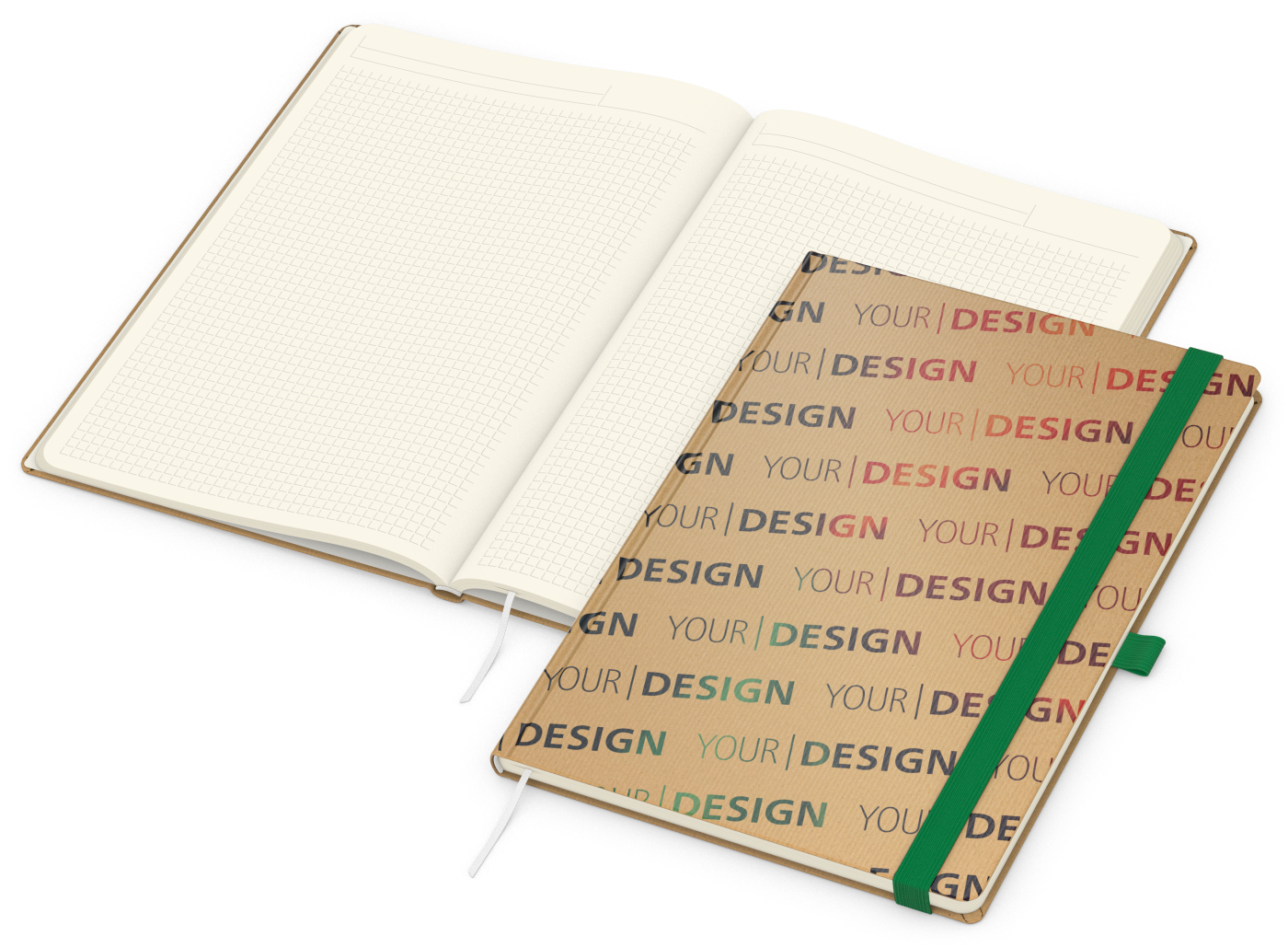 Notizbuch Match-Book Creme Bestseller, A4, Natura, braun-individuell, grün