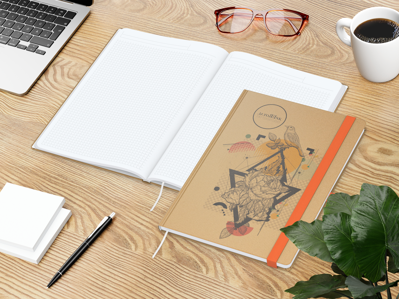 Notizbuch Match-Book White Bestseller, A4, Natura, braun-individuell, orange