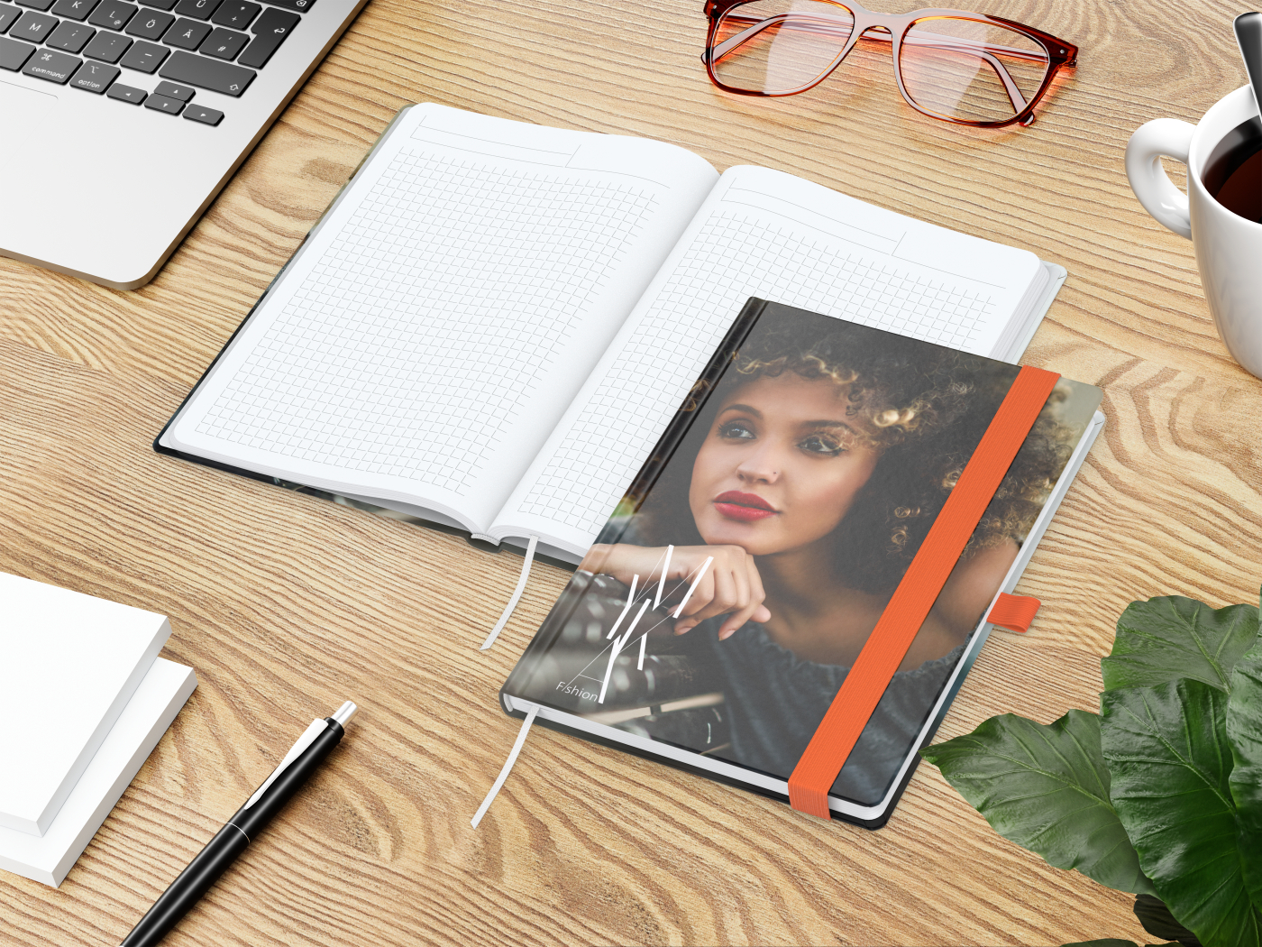 Notizbuch Match-Book White Bestseller, A5, Cover-Star, gloss-individuell, orange