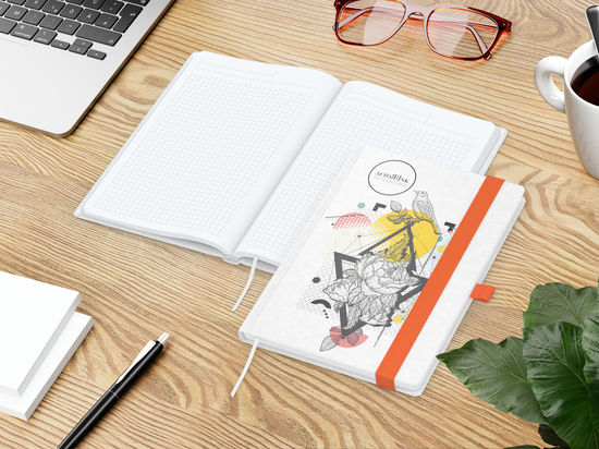 Notizbuch Match-Book White Bestseller, A5, Natura, individuell, orange