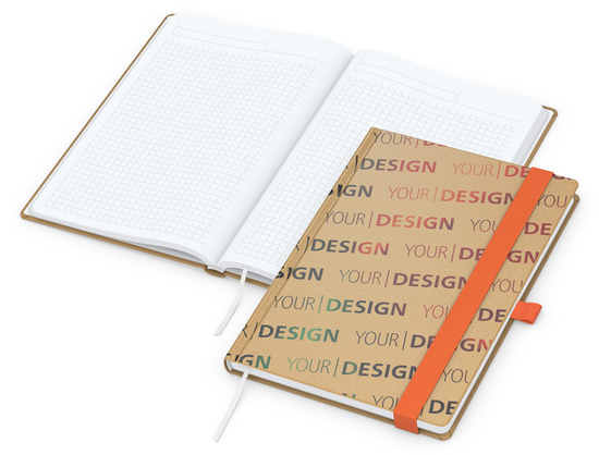 Notizbuch Match-Book White Bestseller, A5, Natura, braun-individuell, orange