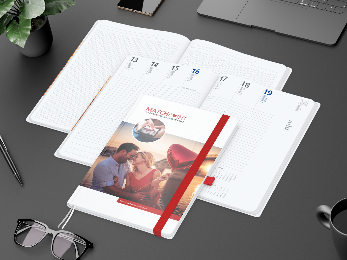 Wochenplaner Match-Hybrid White Bestseller, A4, Cover-Star gloss, rot