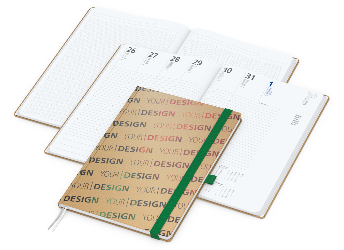 Wochenplaner Match-Hybrid White Bestseller, A4, Natura braun-individuell, grün