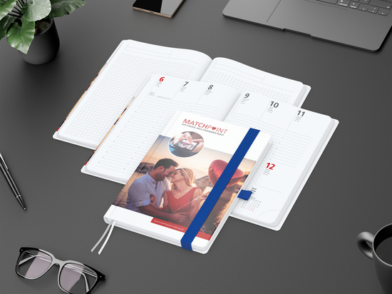 Wochenplaner Match-Hybrid White Bestseller, A5, Cover-Star matt-individuell, mittelblau