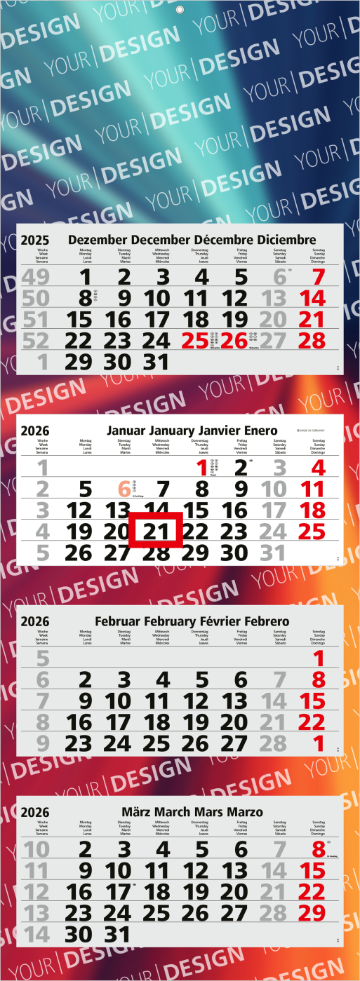 4-Monatskalender Quadro Light 4 Bestseller, Deutsch (Mehrblock)