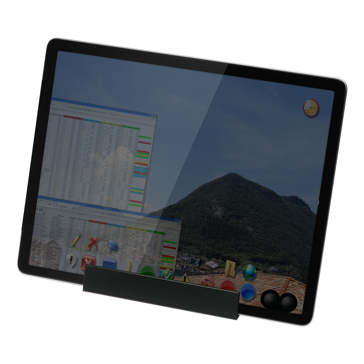 Smartphone-/Tabletständer mit Zettelbox und Köcher