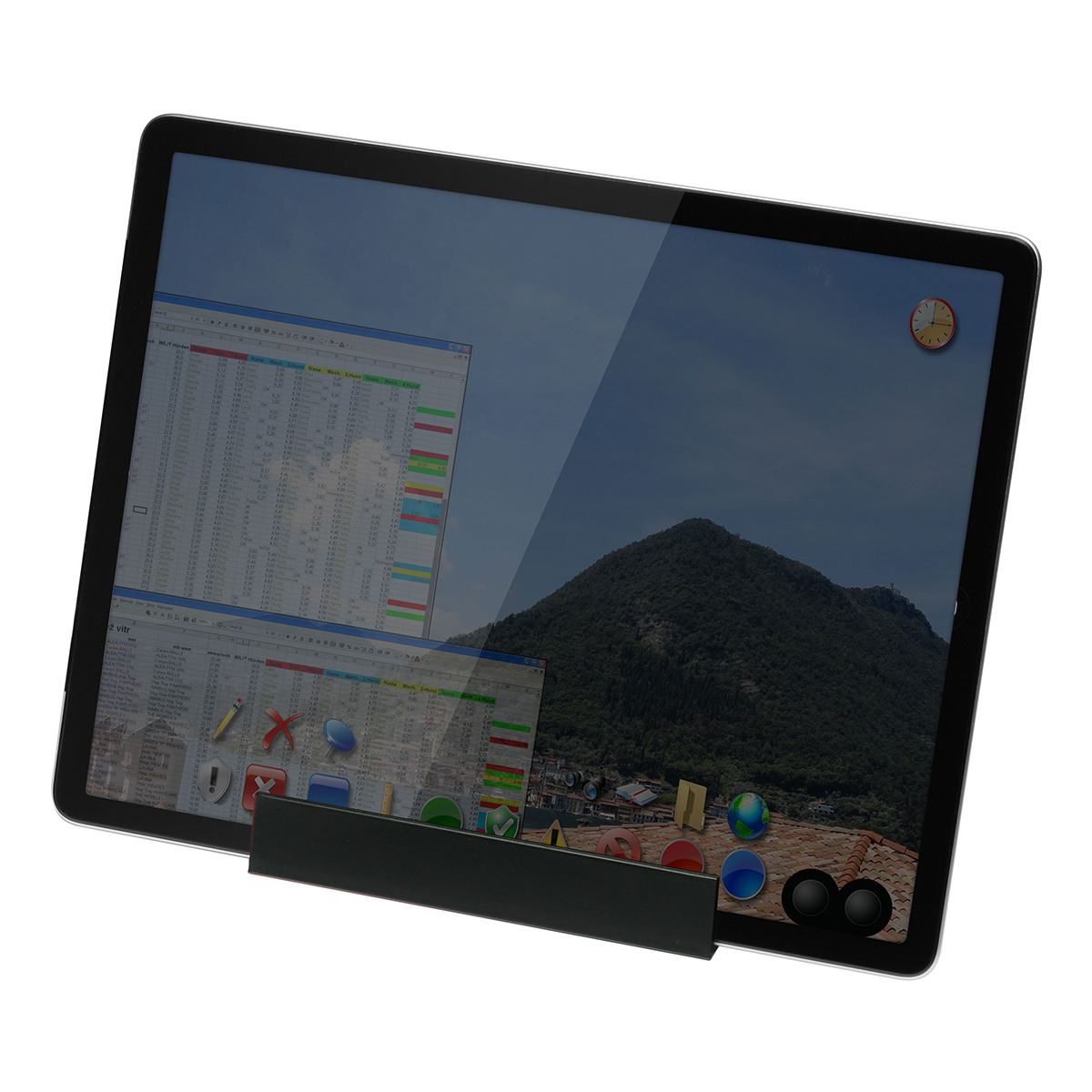 Smartphone-/Tabletständer mit Zettelbox und Köcher