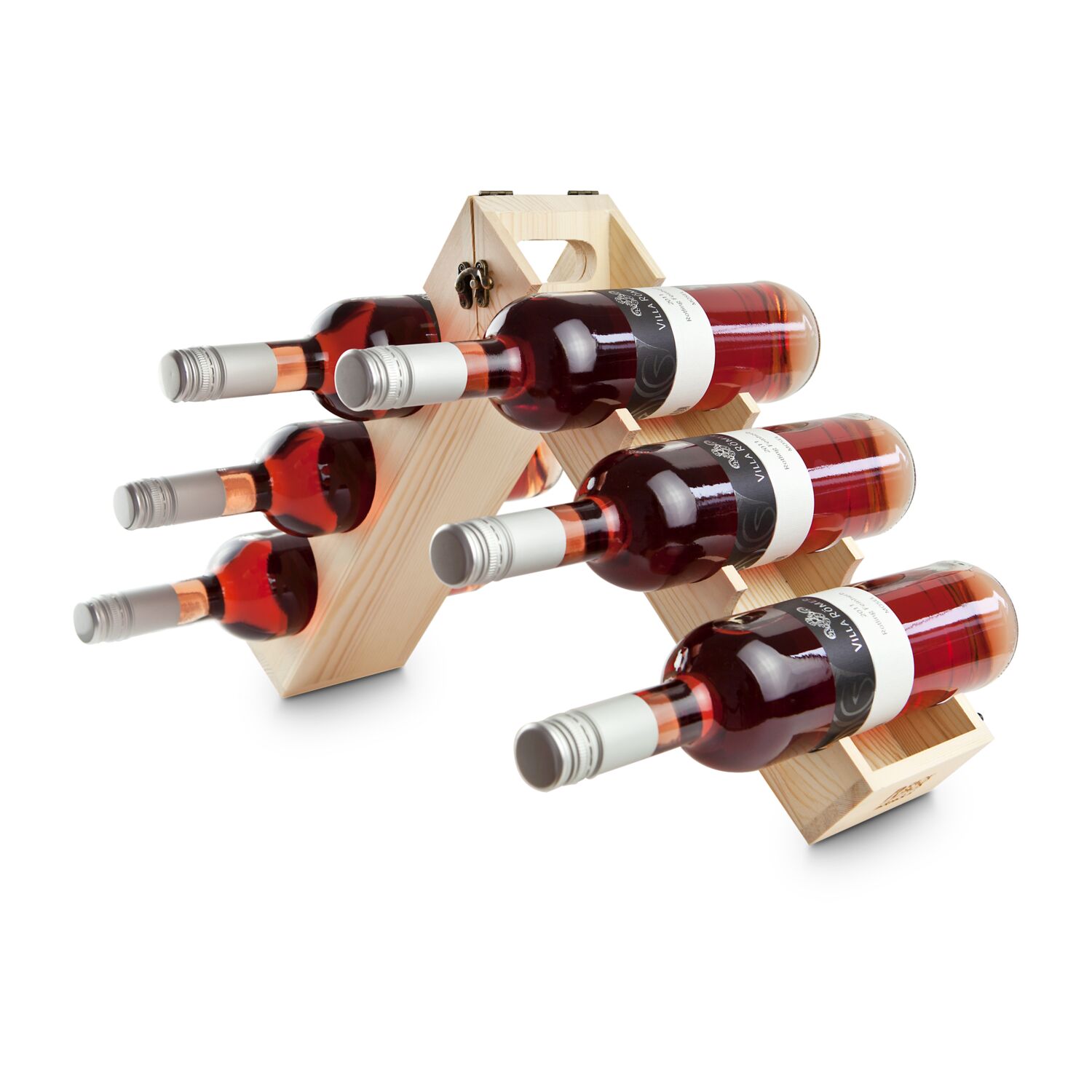 Das Original: Weinverpackung und -regal in einem, für bis zu 12 Flaschen. Kombiniert mit einem hochwertigen Villa Römer Roséwein (0,75 l).