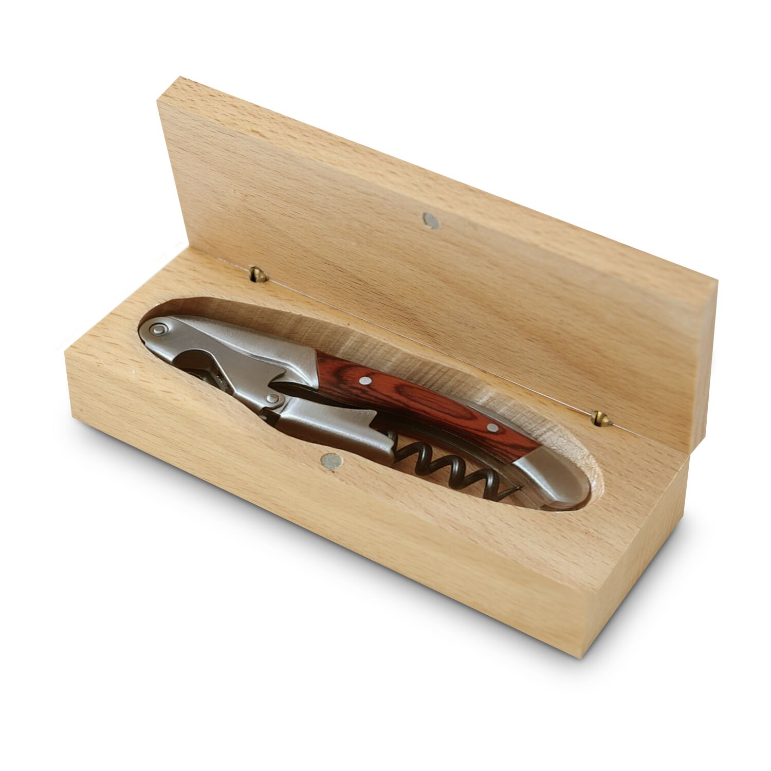 Weinkombination: 1 Flasche hochwertiger Sangiovese von Straccali, 1 Sommeliermesser im Holzkästchen von ROMINOX® und 2 Schieferuntersetzer.