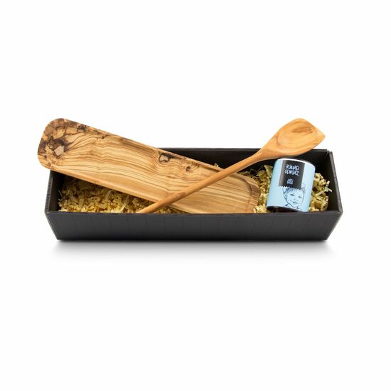 Ein perfektes Frühstück mit Rührei: Rühreigewürz von Just Spices und ein hochwertiger Kochlöffel mit Ablage aus Olivenholz von ROMINOX®.