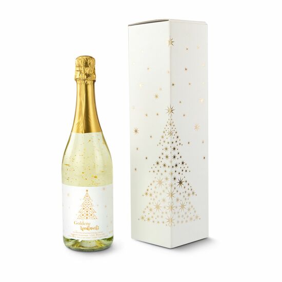 Ein frohes Weihnachtsfest! Aromatisiertes Sekt-Getränk (0,75 l) mit 22-karätigem Blattgold und 1 Wunderkerze für die Flasche.