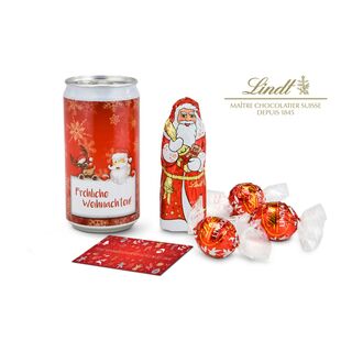 Weihnachtsüberraschung! Lindt Weihnachtsmann (ca. 40 g), 3 Lindt Lindorkugeln (je 12,5 g) und ein Weihnachtsgruß. In 4 Designs erhältlich.