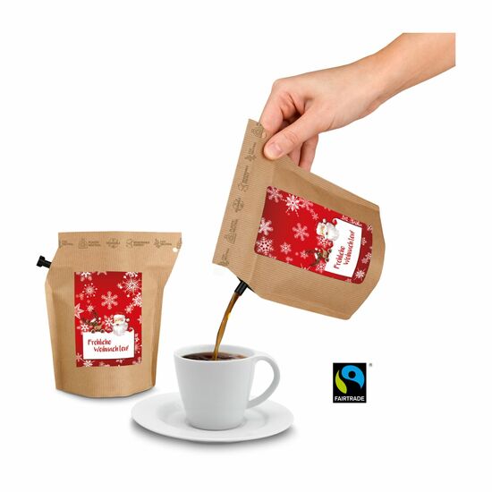 Verschenken Sie Ruhe und Genuss zur Weihnachtszeit: Fairtrade-Kaffee im Brühbeutel mit integriertem Filter. Ideal fürs Büro & unterwegs.