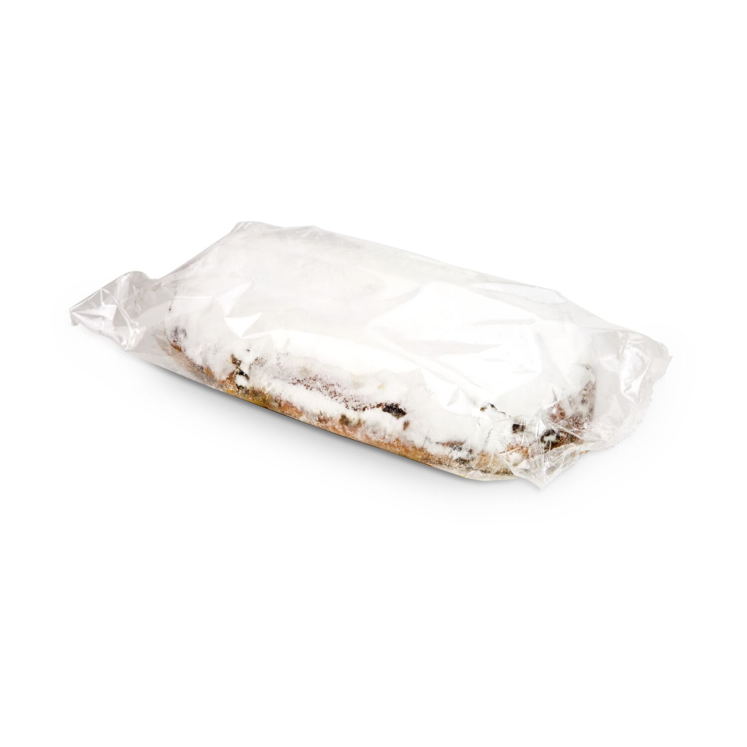 750 g feinster Christstollen mit Rosinen, Orangeat und Zitronat. Verpackt mit Banderole im Geschenkkarton.
