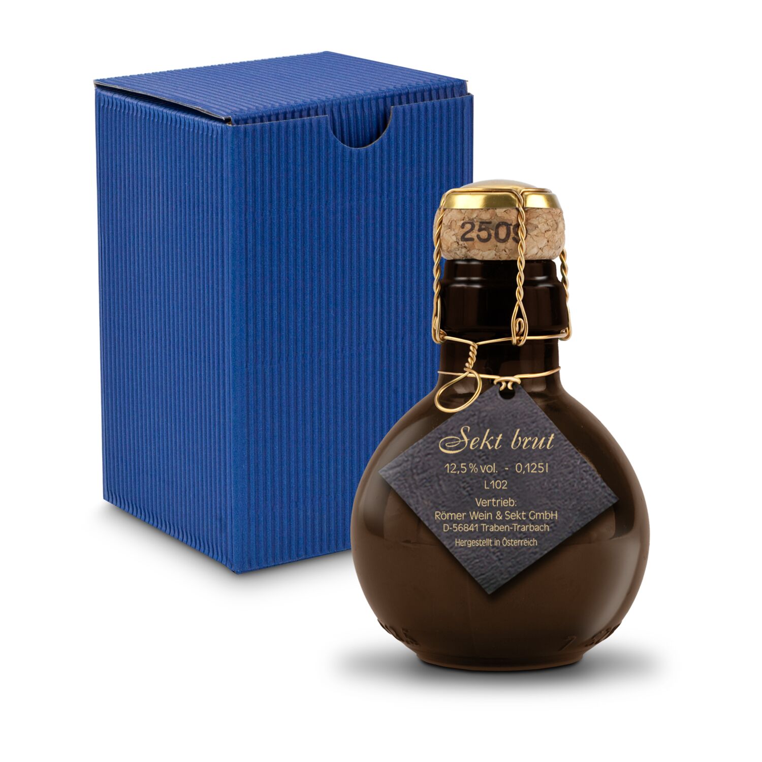 0,125 l hochwertiger Sekt brut in origineller Flasche, Alkohol 12% Vol. - Inklusive Geschenkkarton