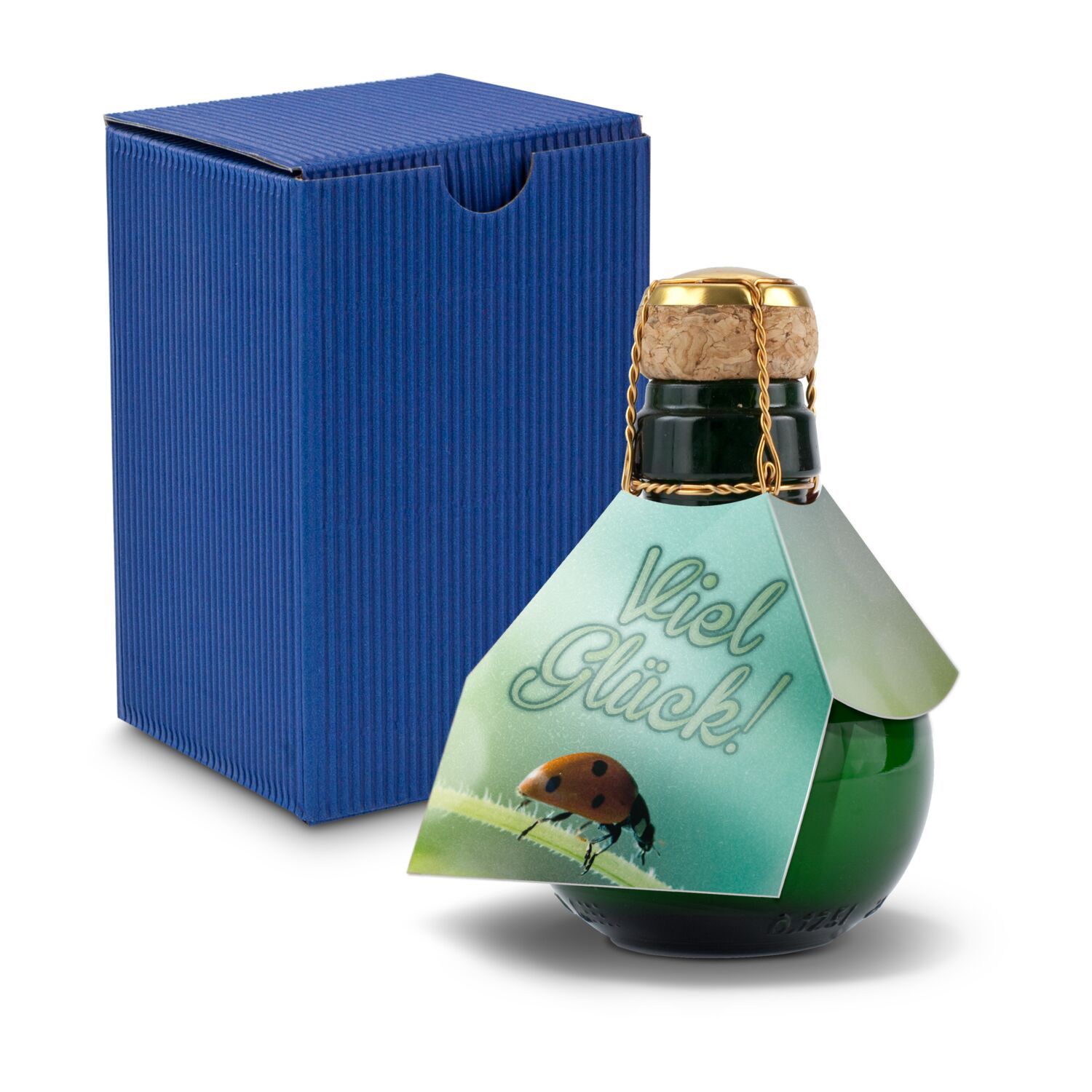 Origineller Sekt Viel Glück - Karton Blau, 125 ml 2K1358n3