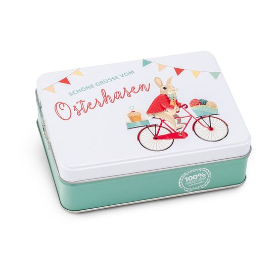 125 g Pralinen & Trüffel in einer bunten, österlichen Schmuckdose mit 3D-Prägung. Damit machen Sie großen & kleinen Osterhasen eine Freude!