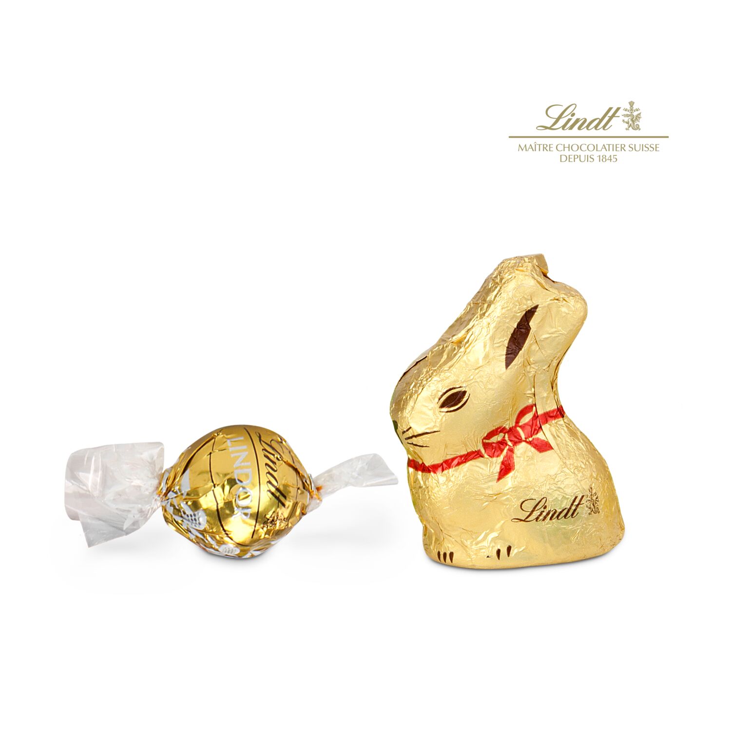 Kleines Säckchen mit Frohe-Ostern-Anhänger, 1 Lindt Golhase & 1 Lindt Lindorkugel weiße Schokolade