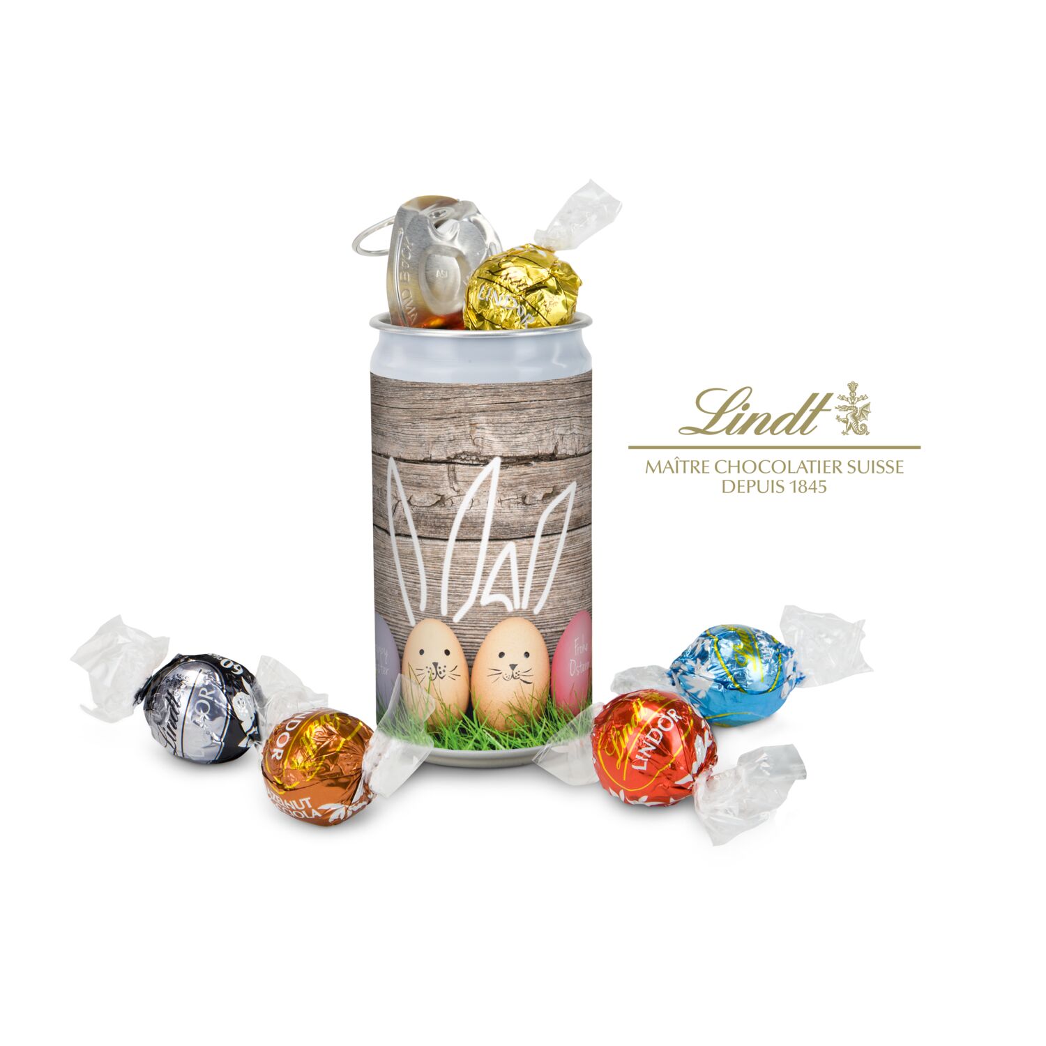 Geschenkartikel / Präsentartikel: Lindt-Geheimnis Ostern - Etikett Frohe Ostern - EierHasen 2K1679b