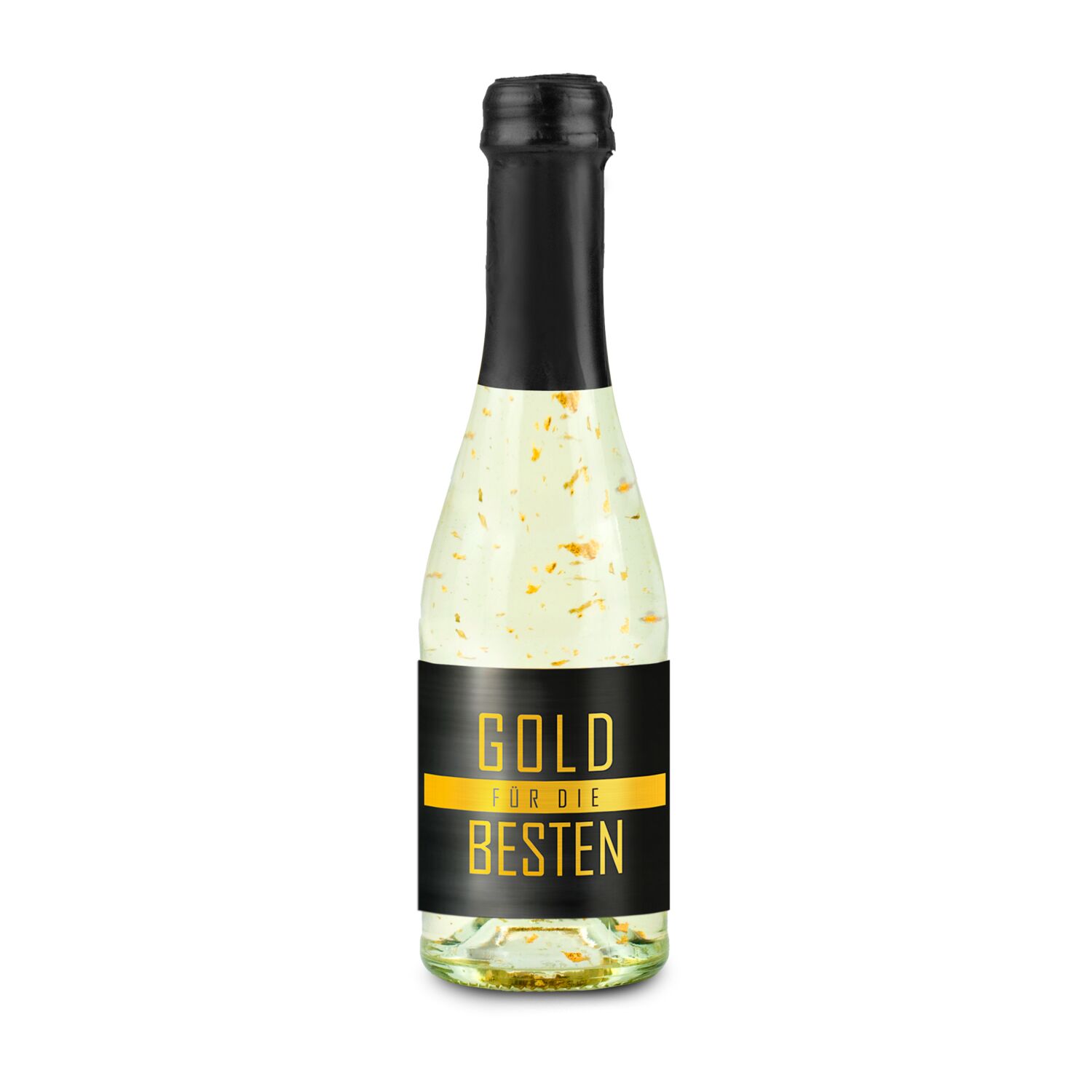 6 Piccolo Faschen Golden Flakes 0,2 l „Gold für die Besten” mit 22-karätigem lebensmittelechtem Blattgold, im 6er Karton, Alkohol 11% Vol.