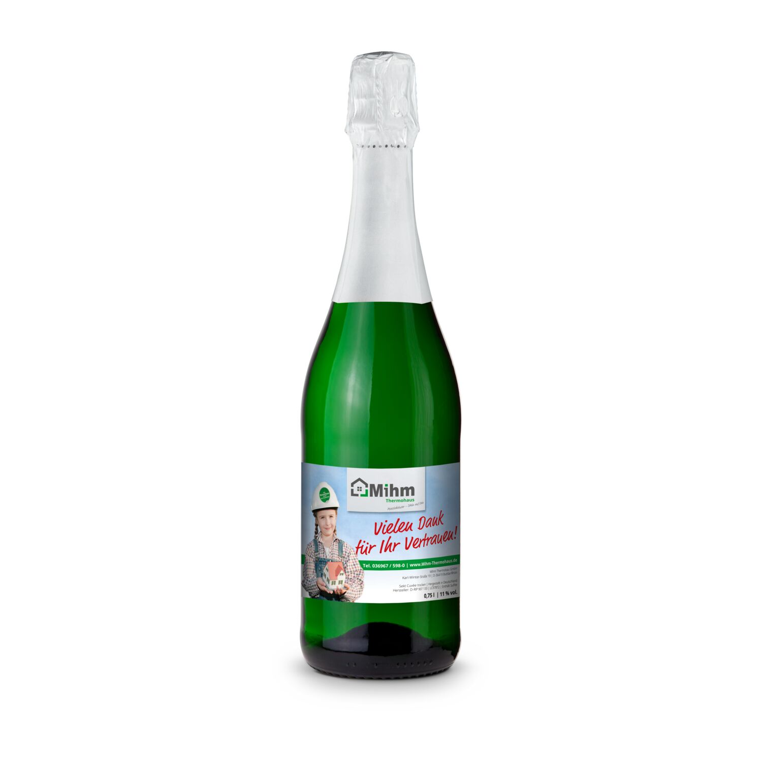 0,75 l trockenes Sekt Cuvée in grüner Flasche, Alkohol 11% Vol.