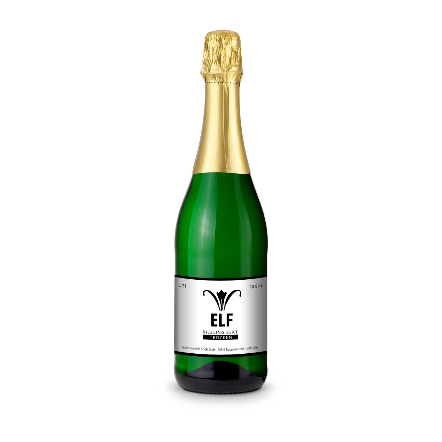 Rebsortenreiner Riesling Sekt in grüner Flasche (0,75 l), feinfruchtige Note, Alkohol 12% Vol.