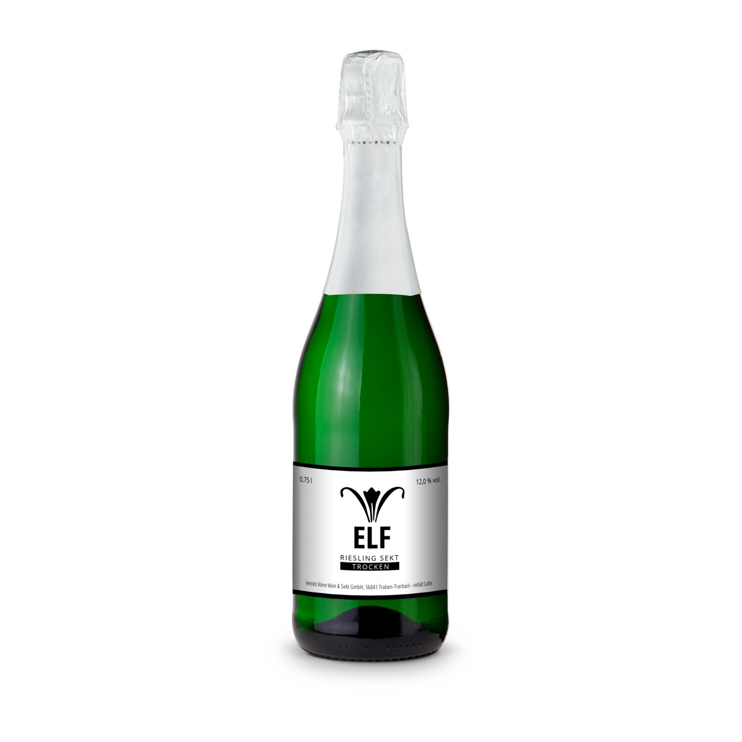 Rebsortenreiner Riesling Sekt in grüner Flasche (0,75 l), feinfruchtige Note, Alkohol 12% Vol.