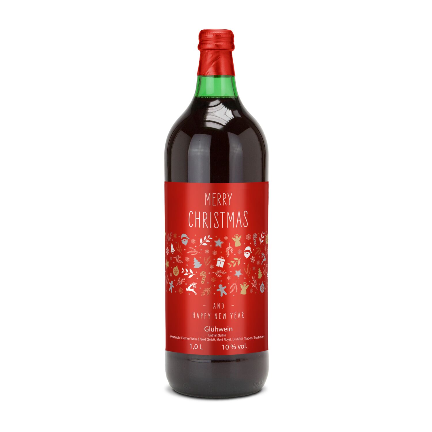 Glühwein - Flasche grün, 1 l - individuelles Etikett 2K1941