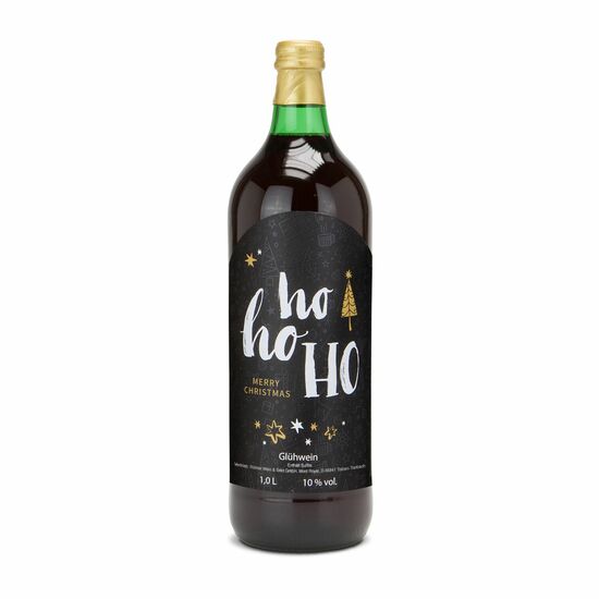 Glühwein - Flasche grün, 1 l - Motiv: HOHOHO 2K1941a