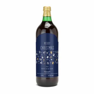 Glühwein - Flasche grün, 1 l - Motiv: Merry Christmas (blau) 2K1941c