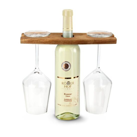 Eine Flasche Cabernet Sauvignon (0,75 l), 2 Rotweingläser, 1 ROMINOX® Weinglashalter aus Holz und dazu 1 ROMINOX® Weinbelüfter-Set