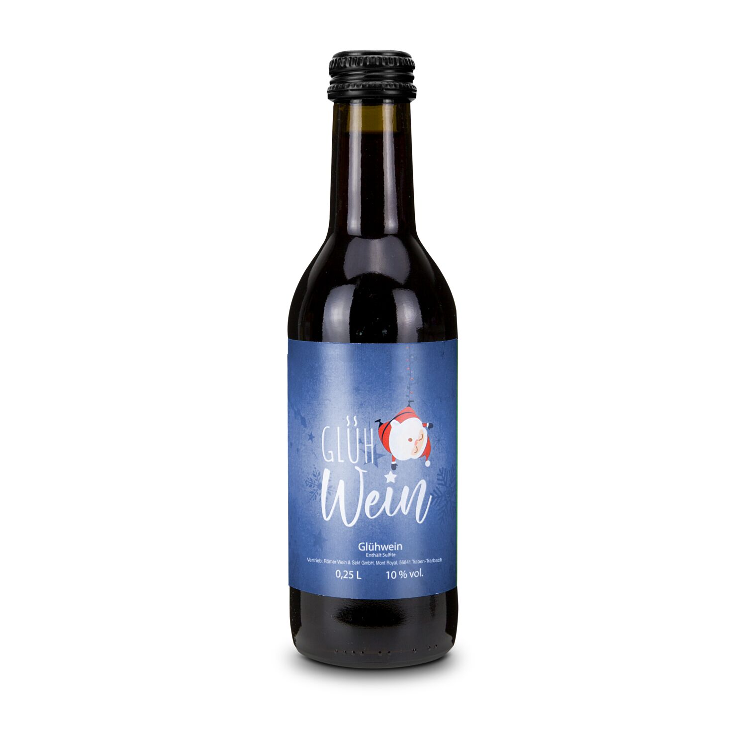 0,25 l Flasche Glühwein, 100 g gebrannte Mandeln und 100 g Glühweinbonbons verpackt in einem roten Weihnachtskarton