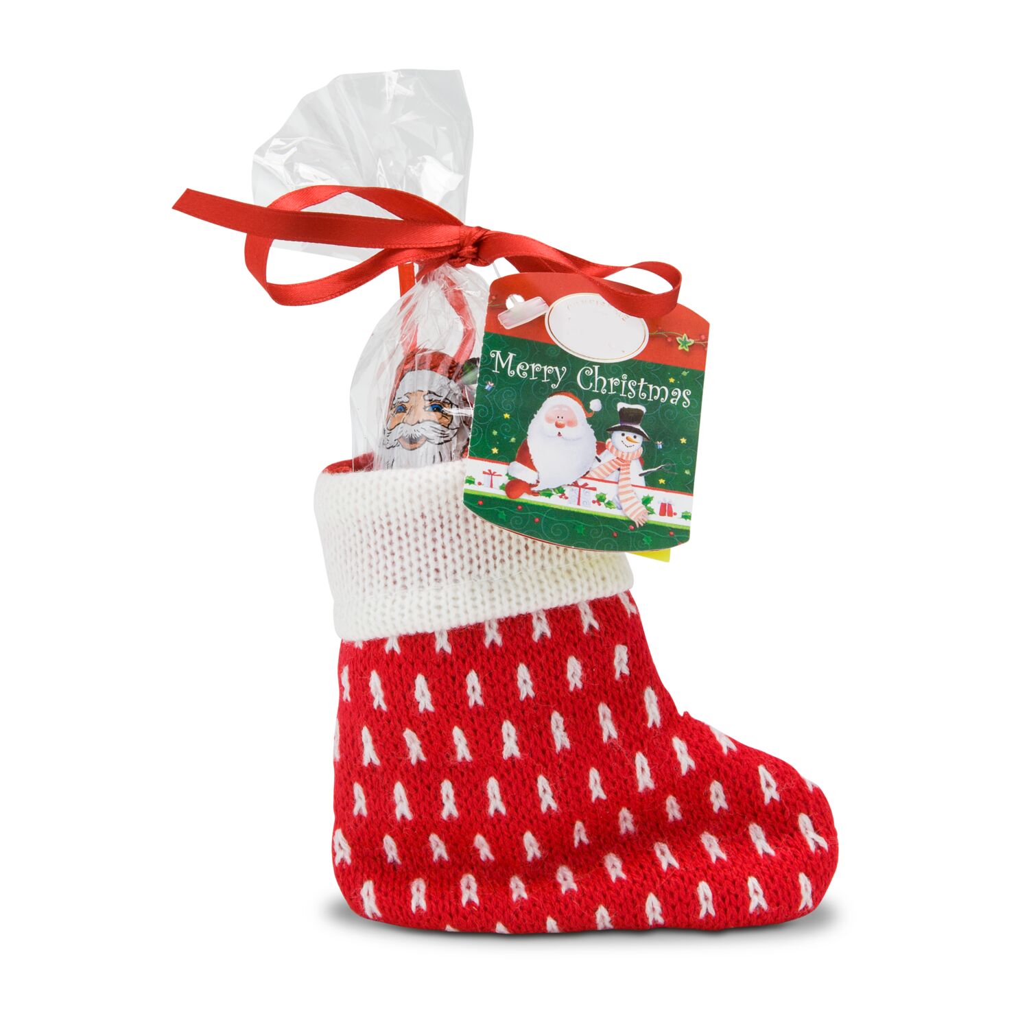 Gefüllte Weihnachtssocke: 4 Schokopralinen mit Milchcremefüllung (je 10 g) und 1 Schokoladen Nikolaus (15 g) - 2 Motive sortiert