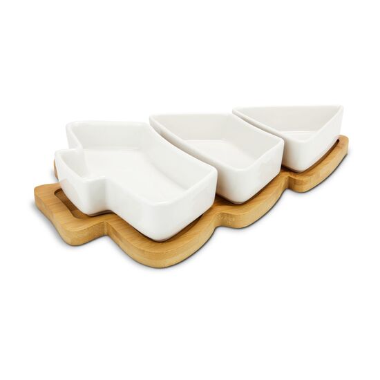 Das ROMINOX® Servierschalenset Tre Arbo kombiniert mit Lebkuchen, Lebkuchen Stäbchen und Mini-Plätzchen - verpackt im rotem Geschenkkarton.