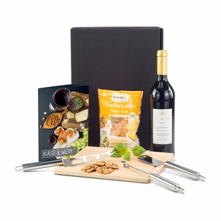 Das Set für Käseliebhaber: Käse & Wein Ratgeber, Käsebrett, Käsebeil, Käsemesser, Käseschneider und 1 Cabernet Sauvignon sowie Käsecracker
