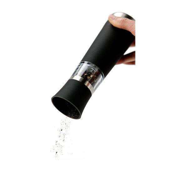 2 elektrische ROMINOX® Mühlen, je ein Tütchen Meersalz und Pfeffer, 2 Ostereier, in Silberdose