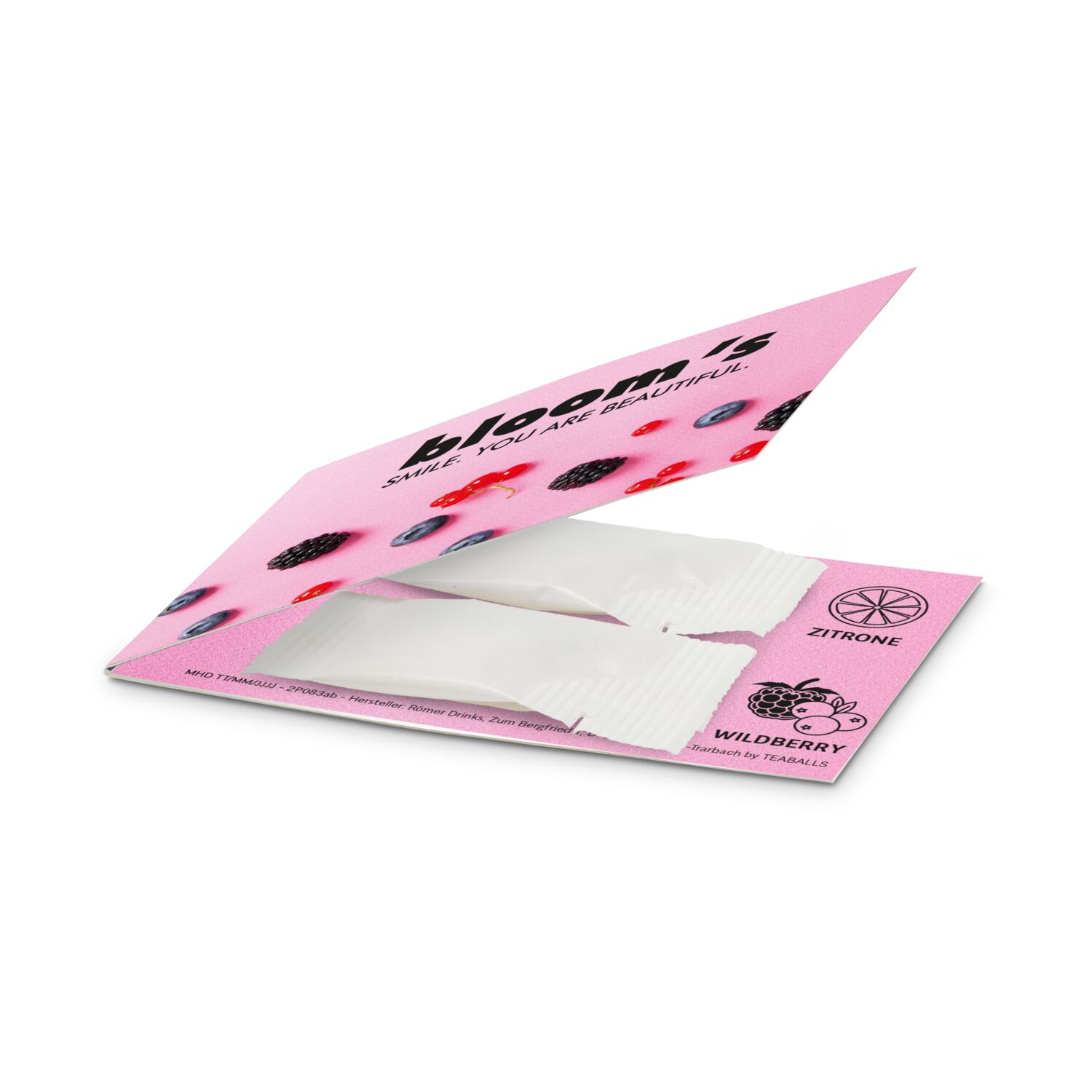 2 Sachets Promo Drops by TEABALLS (je 6-8 Wildberry und Zitrone Drops für bis zu 1 L) in individueller Klappkarte