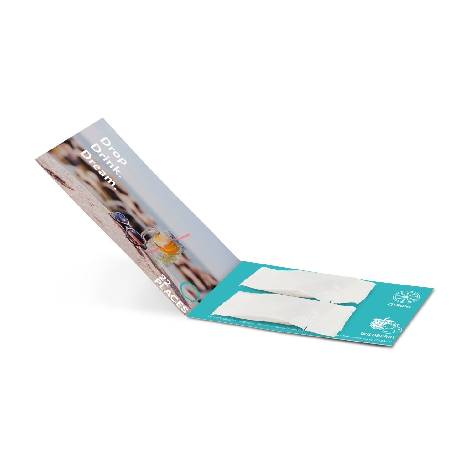 2 Sachets Promo Drops by TEABALLS (je 6-8 Drops in 2 Wunschsorten für bis zu 1 L) in individueller Klappkarte