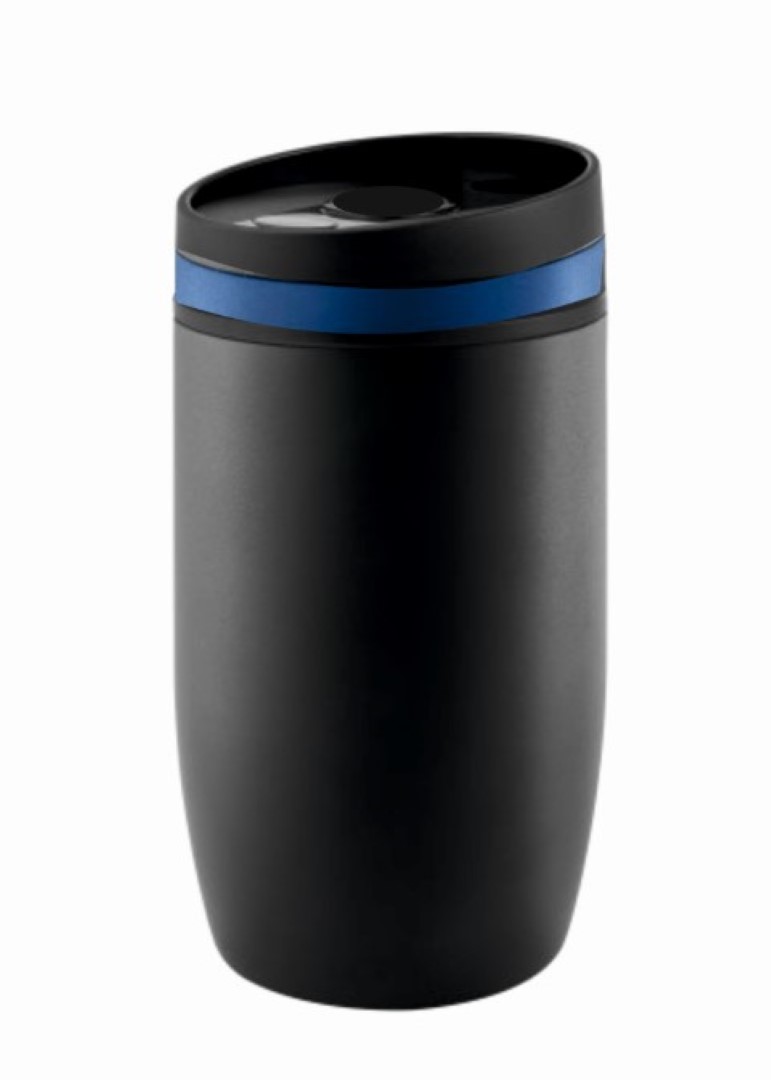 Metmaxx® Thermobecher "CremaOfficinaNero" schwarz/Ring blau