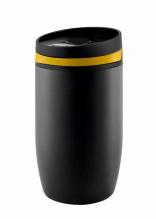 Metmaxx® Thermobecher "CremaOfficinaNero" schwarz/Ring gelb