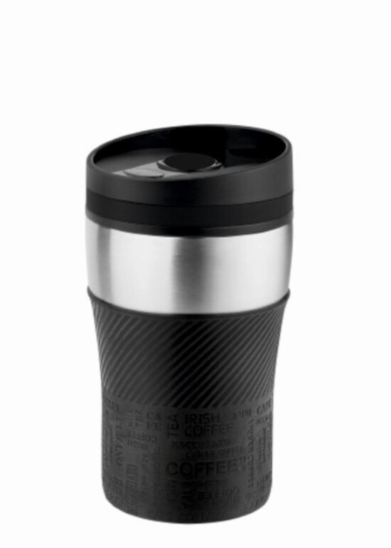 Metmaxx® Thermobecher "CremaOfficina"  silber/Manschette schwarz/Ring schwarz