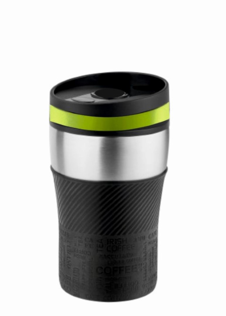 Metmaxx® Thermobecher "CremaOfficina"  silber/Manschette schwarz/Ring grün
