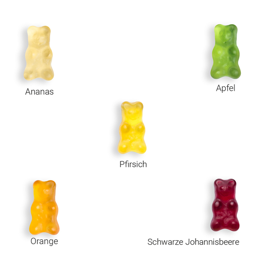 Fruchtsaftbärchen im Werbetütchen, ca. 60 x 90 mm, 10 g, Cyclepaper weiß - Fruchtsaftbärchen