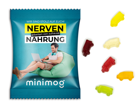 Fruchtgummi Standardformen, ca. 70 x 90 mm, 15 g, weiße kompostierbare Folie - LKW
