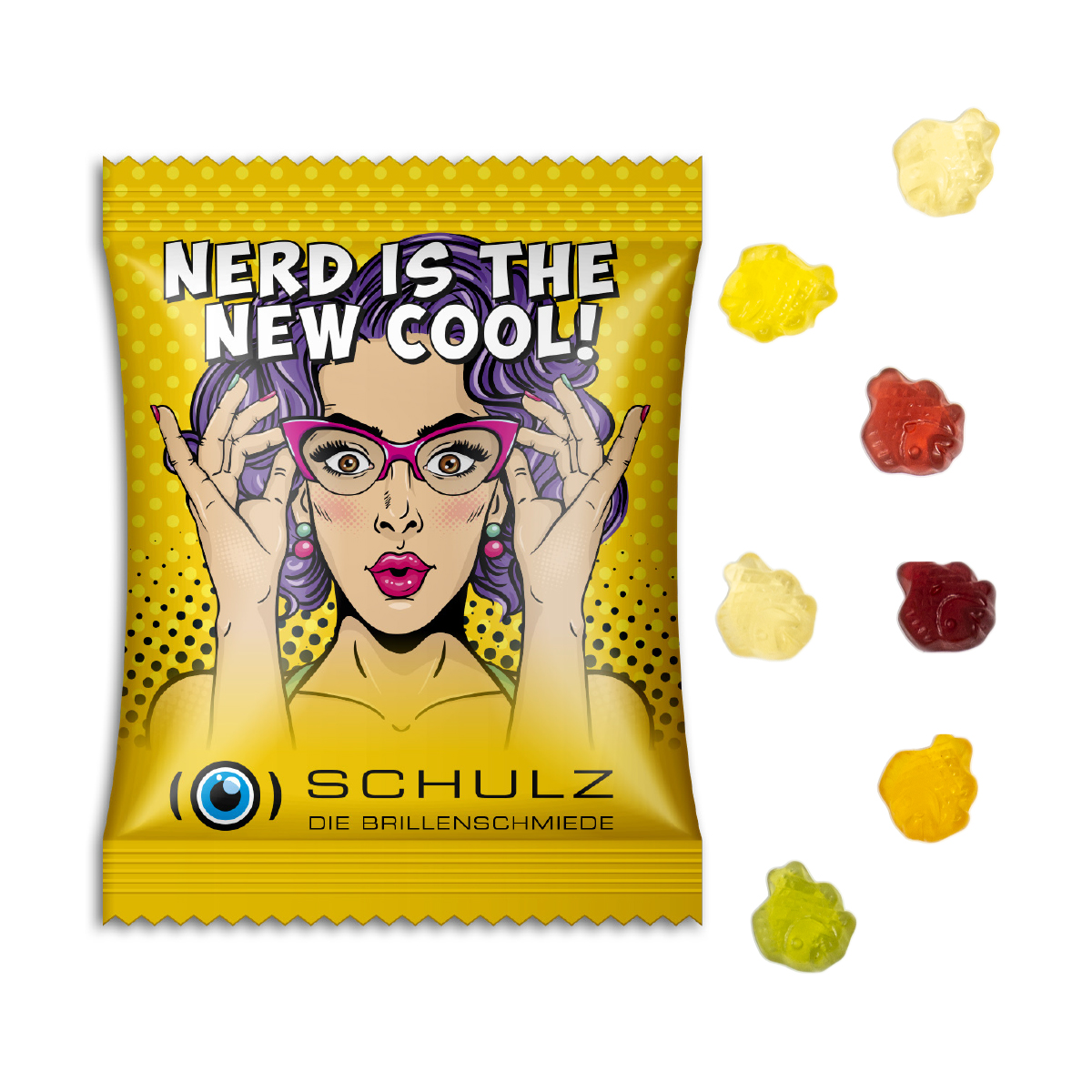 Fruchtgummi Standardformen, ca. 60 x 90 mm, 10 g, transparente kompostierbare Folie - Fisch