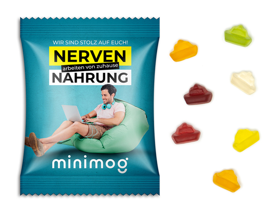 Fruchtgummi Standardformen, ca. 70 x 90 mm, 15 g, weiße kompostierbare Folie - Schiffchen