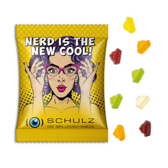 Fruchtgummi Standardformen, ca. 70 x 90 mm, 15 g, weiße kompostierbare Folie - Schiffchen